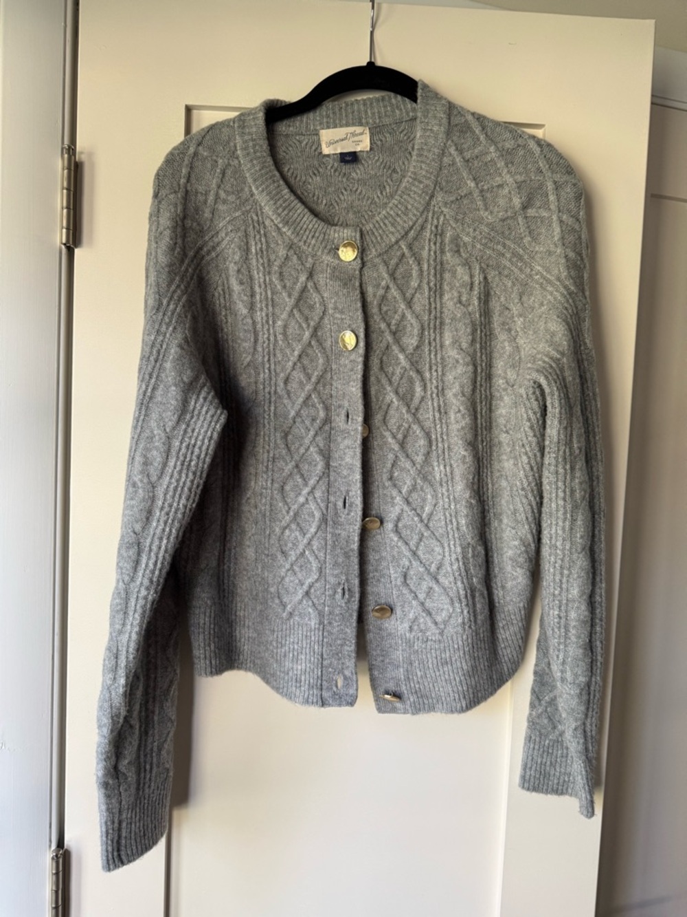 Universal Thread Light Gray Cable Knit Button-Front Cardigan